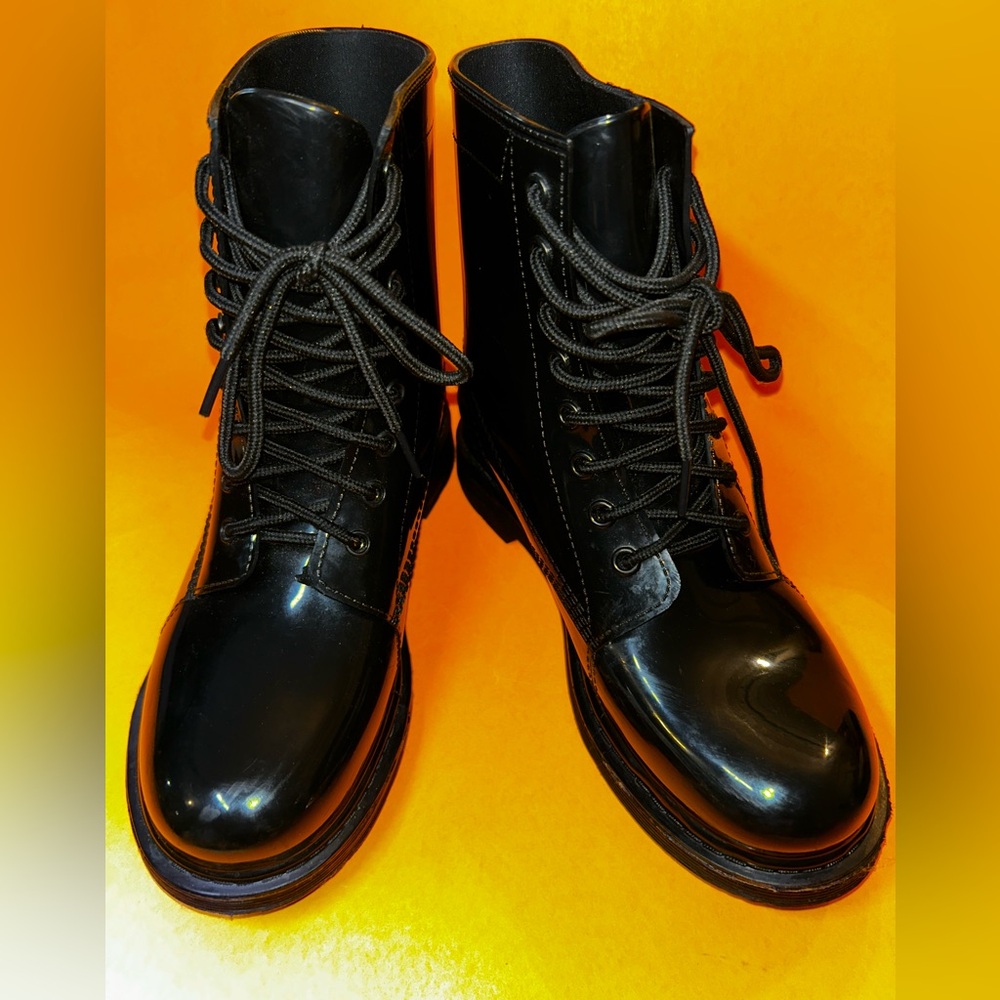 Black Lace-Up Rubber Combat Boots